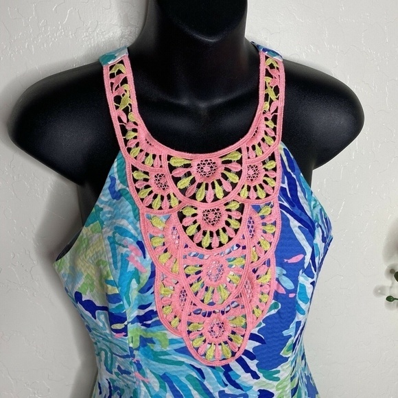 Lilly Pulitzer Pearl Shift Dress Brilliant Blue Wade and Sea Sz. 0 - Picture 3 of 5